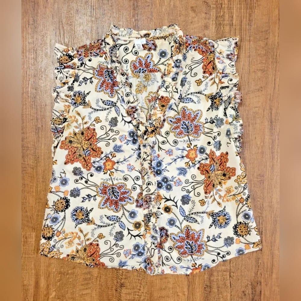 Elan paisley print ruffle detail blouse